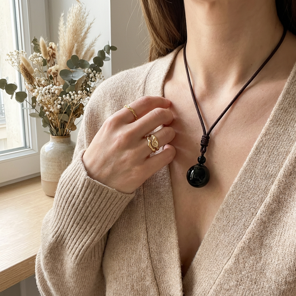 Collier Boule Obsidienne Arc-en-Ciel